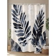 thumbnail image 4 of Boanket Polyester Fabric Navy Blue Palm Leaf Shower Curtain, Tropical Botanical Vintage Leaves Waterproof Bathtub Curtain Bathroom Decor Set with Hooks 54 x 78 Inches,, 4 of 6