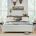 thumbnail image 3 of OKD Modern Farmhouse King Platform Bed with Bookcase Headboard Storage and Charging Station, No Box Spring Needed, Anitique White, 3 of 7