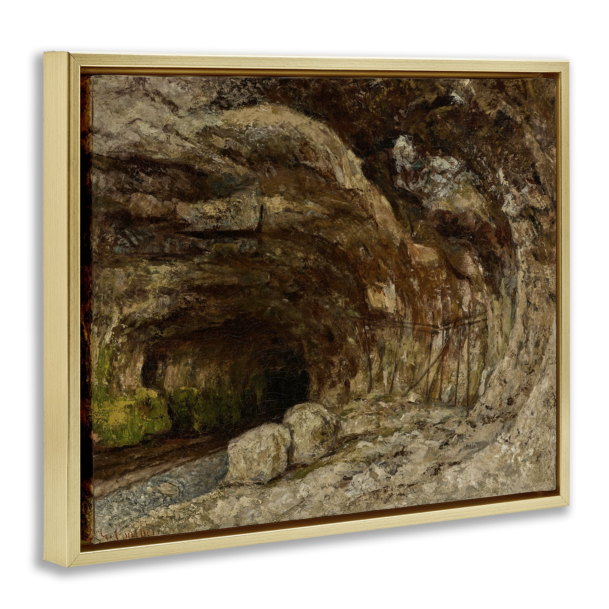 Stupell Industries Classical Grotto of Sarrazine Landscape & Nature Painting Gold Floater Framed Canvas Art Print Wall Art, 31 x 25