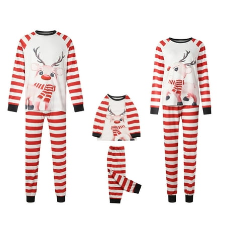 

Family Christmas PJs Matching Sets Holiday Pajamas for Women/Men/Kids/Couples Photoshoot Elk Printed Red stripes Long Sleeve Top and Pants Soft Sleepwear