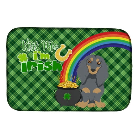 

Longhair Blue and Tan Dachshund St. Patrick s Day Dish Drying Mat 14 in x 21 in