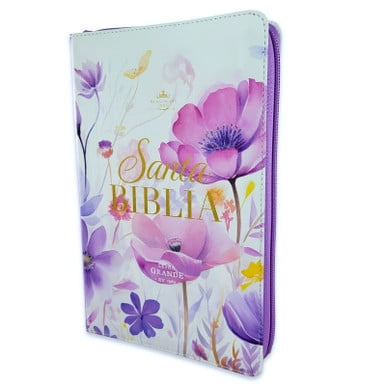 Biblia para Mujer con Cierre Letra Grande 12 puntos RV1960 imit piel vergel lila con indice y canto floral