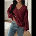 thumbnail image 4 of Suéter de Larga de Otoño para Mujer, Cuello en V, Informal, Ligero, de Punto Vino Tinto L, 4 of 8