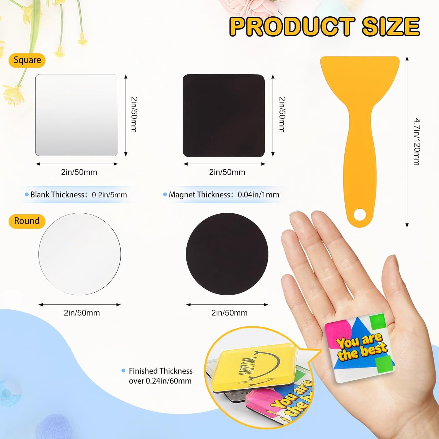 DIY Fridge Magnet Making Kit - 30 Sets, 2-Inch Acrylic Square Blanks with Adhesive Backing, No Sublimation Machine Needed, Easy Refrigerator Magnet Craft Supplies, Perfect Party Favors (30, Square)
