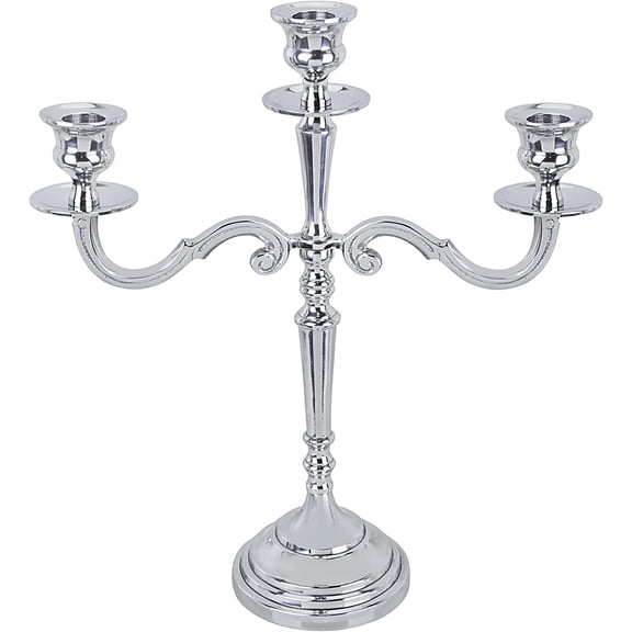 Aspen Creative 16304-11, Nickel Aluminum Solid Candle Holder, Table Decorative Candle Stand for Wedding, Dinning, Party, Home Decor, 12-1/4" L x 4-1/4" W x 13-3/4" H