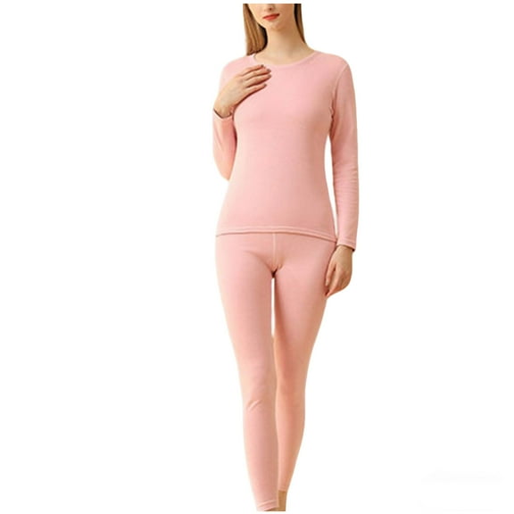 SuTry Womens Casual Sleepwear Set Soft Cozy Long Sleeve Round Neck Solid Color Pajama Top and Pants Home Homewear Pajamas for Women Set(Pink#5,L)