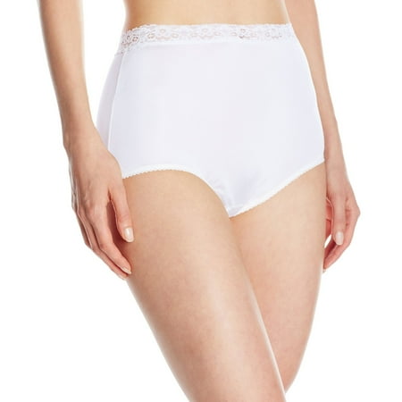 Vanity Fair Perfectly Yours Women`s Nylon with Lace Brief, 8, STAR WHITE