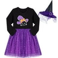 thumbnail image 3 of HILEELANG little Girl Hallowen 2-8years old Dress Novelty Long Sleeve Black Cat Applique Purple Tulle Tutu Outfits With Witch Hat 7T, 3 of 8