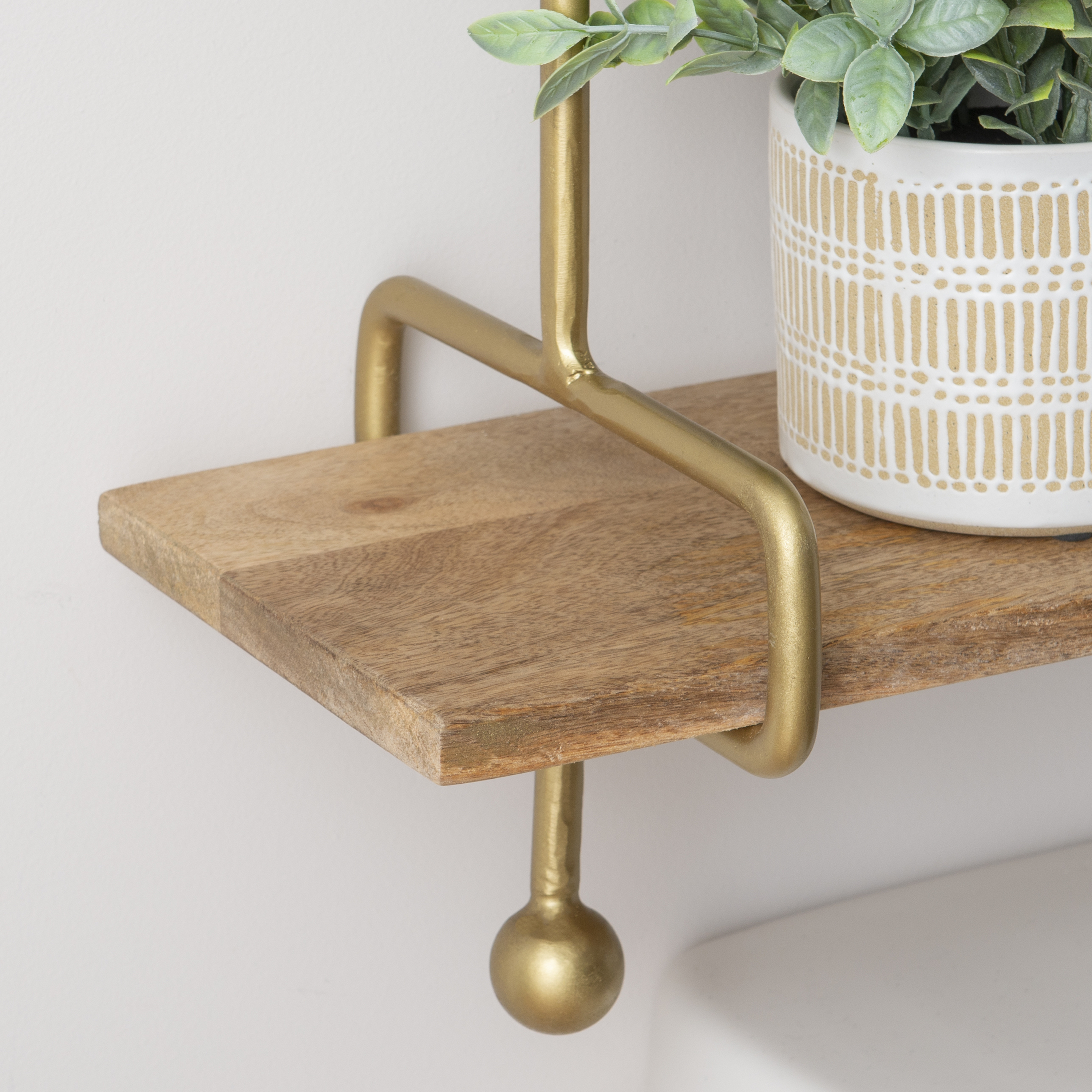 Natural Wood and Gold 3 Tier Wall Shelf - World Market