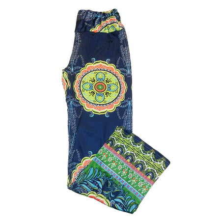 Dawdyfu Women Fold Over Palazzo Pants Floral Green/Blue (Best Pants For Older Women)