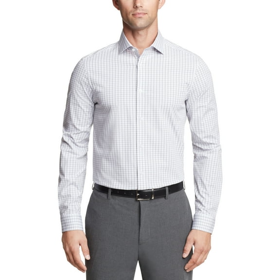 Calvin Klein Mens Regular fit Dress Shirt XL 17.5 in 34-35 Ligjt Grey Plaid