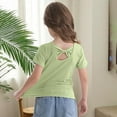 thumbnail image 5 of WhouRiu Toddler Girls Tshirts Back Bow Short Sleeve Tee Clothes Kids Loose Breathable Comfy Tops Green,Sizes 3-4, 5 of 7