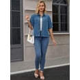 thumbnail image 7 of DARING DIVA Women's Short Sleeve Button Down Boxy Shirt Tops Jean Jacket S Blue, 7 of 7