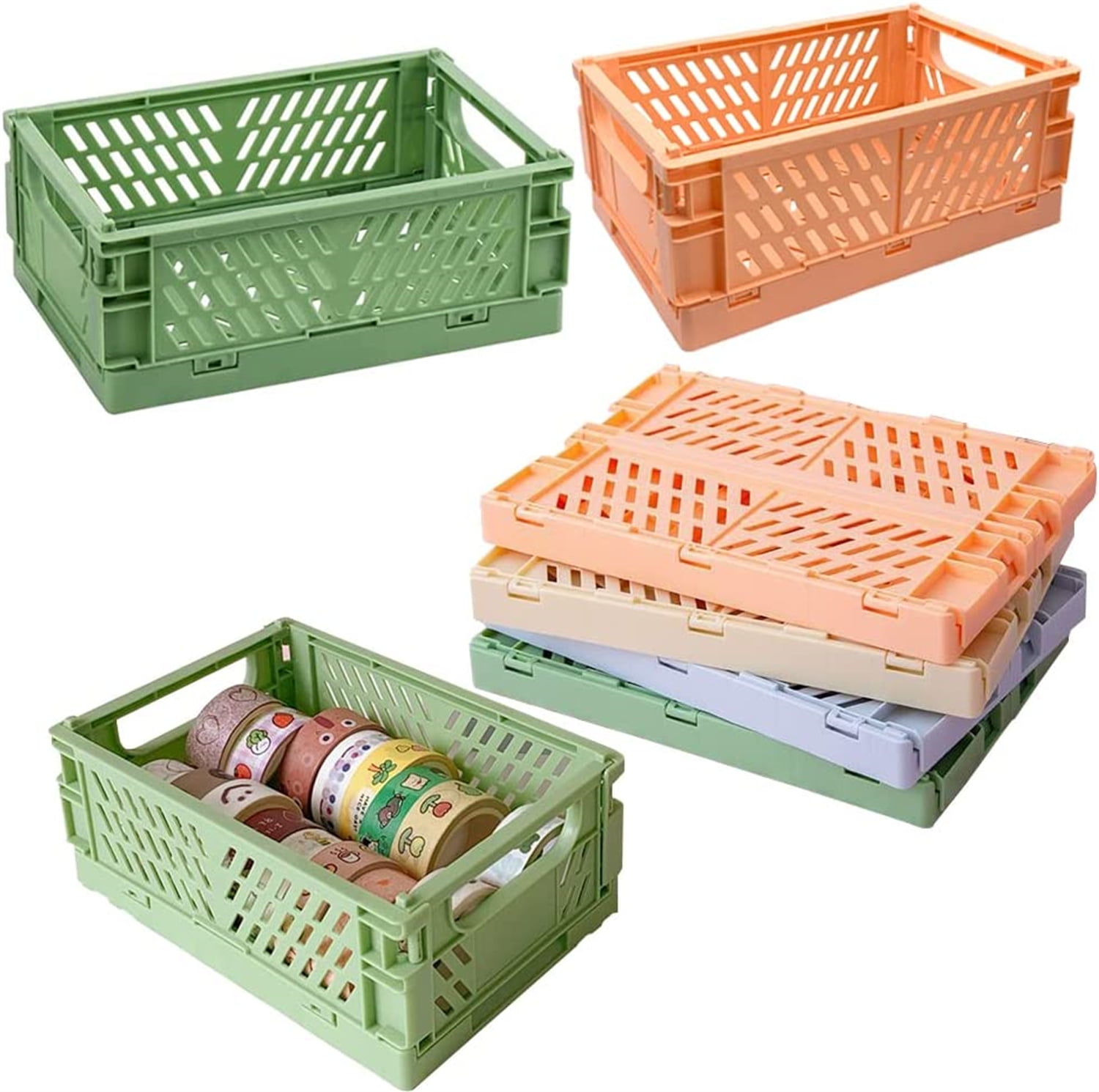Casewin 5Pack Pastel Crates for Desk Organizers, Mini Plastic Baskets