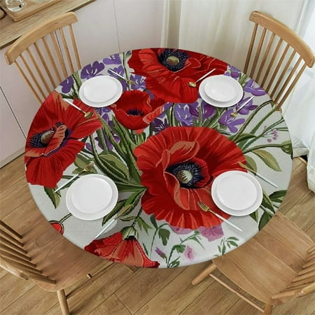 

SHERONV Red Flowers Vase Highly Detailed Digital Painting Round Table Cover Stain Resistant Washable Indoor Outdoor Tablecloth Kitchen Dining Wedding Parties Picnic Camping 100% Polyester Fiber 31-35