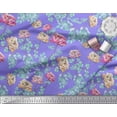 thumbnail image 3 of Soimoi Purple Japan Crepe Satin Fabric Leaves & Peony Floral Print Fabric by the Yard 42 Inch Wide, 3 of 3