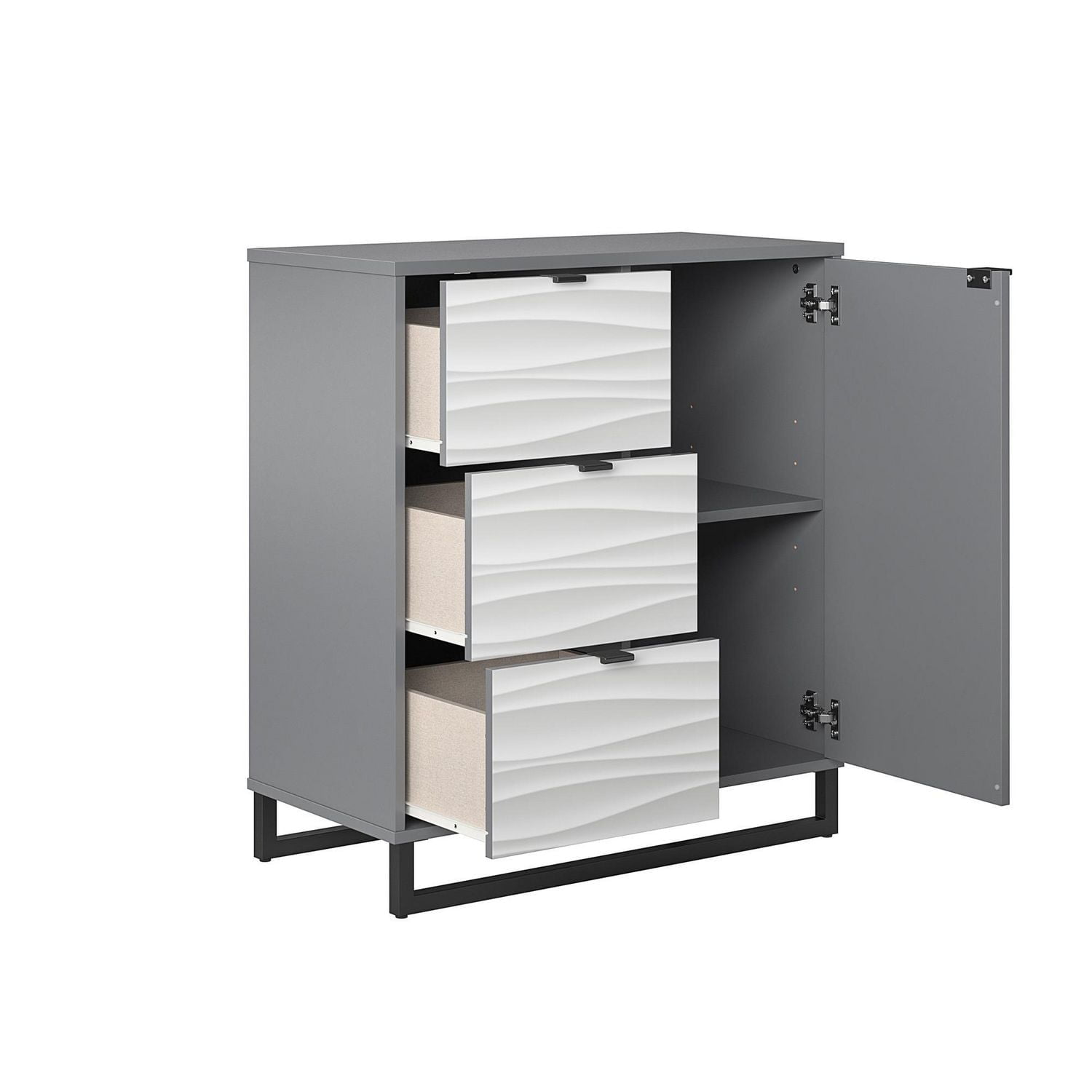 Cabinet à 1 porte et 3 tiroirs Monterey d’Ameriwood Home, motif effet vagues et graphite