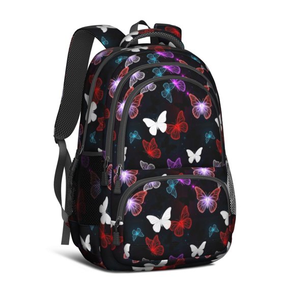 Colorful Butterfly Pattern Cute School Backpack Bag with Padded Back and Adjustable Shoulder Straps 16.9 X 12.6 X 5.9 Inches