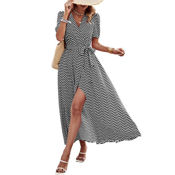 Vestido PRETTYGARDEN Floral Boho Maxi Cruzado con Escote en V Talle S