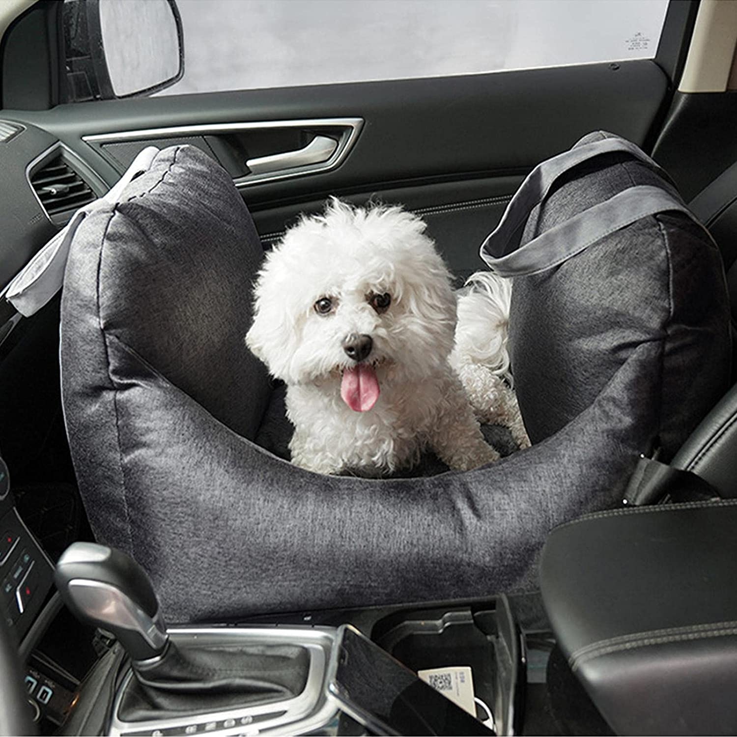 Siège Auto Pour Chien Taille L (76x52x57 Cm) - Rehausseur Lavable Avec Laisse De Sécurité - Gris - Pour Chiens Jusqu'à 25 Kg