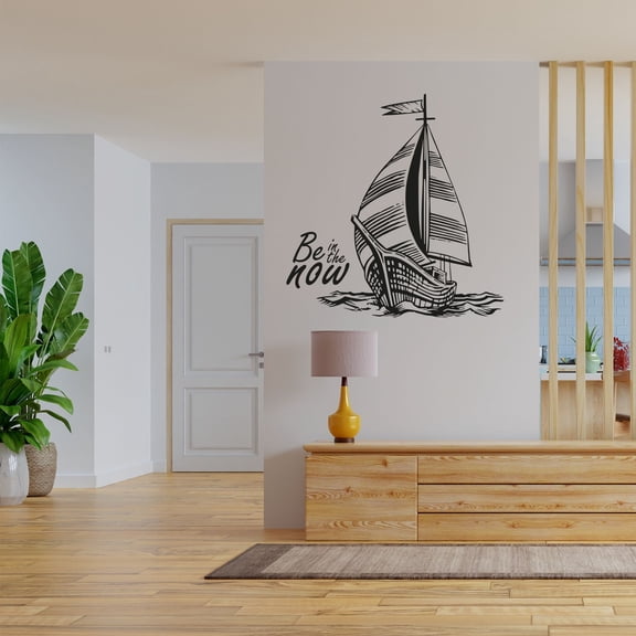 Be In The Now Life Quote Sailing Sailor Sail Boat Ocean Sea Silhouette Vinyl Design Wall Sticker Wall Art Wall Decal Boy Girl Kid Room Bedroom Sailor Home Decor Stickers Decoration Size (20x18 inch)
