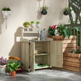 thumbnail image 2 of Garden Pots Outsunny Potting Bench, Outdoor Wooden Potting Table with Storage Cabinet with 2 Shelves, Garden Work Bench with Galvanized Plated Tabletop for Backyard, Balcony, Natural,Outdoor Garden, 2 of 9
