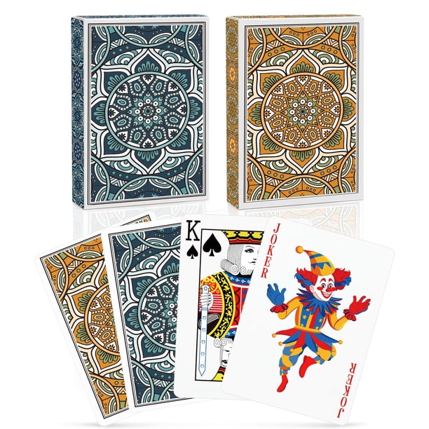 Juego de cartas, paquete de 2 barajas de cartas, cartas de póquer estándar, juego profesional, divertidos juegos de cartas para adultos, fácil de barajar, tarjetas de diseño único para Pinochle Go Fis