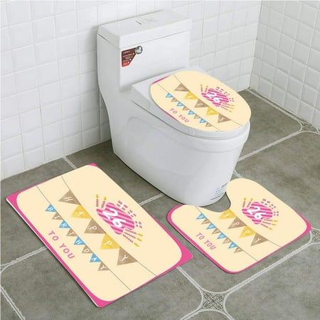 GOHAO 26th Birthday Anniversary Flag Best Wishes Message Life Modern 3 Piece Bathroom Rugs Set Bath Rug Contour Mat and Toilet Lid