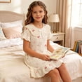 thumbnail image 4 of Cethrio Girls Cotton Nightgowns Size 6, Casual Short Sleeve Pullover Summer Girls Sleep Dresses Beige Size 6, 4 of 6