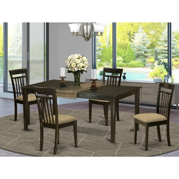 East West Furniture Henley 5-piece Wood Dining Table Set in Cappuccino