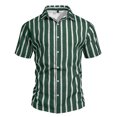 thumbnail image 5 of Men's Summer Lapel Button Striped Shirt Casual Short Sleeve Tops Lightweight Breathable Comfortable Fashion Daily Office Beach Vacation Outfits | JASKFLY,Army Green L, 5 of 6