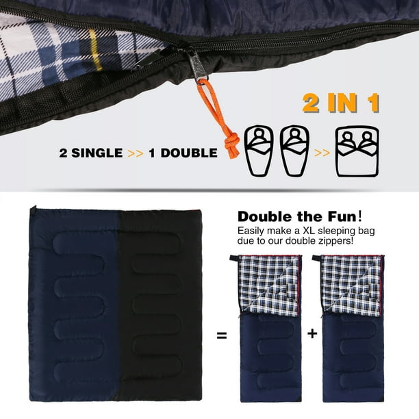 REDCAMP Double Comfortable Warm Liner Flannel Sleeping Bag for Adults Waterproof Camping Backpacking Blue 3lbs filling Walmart Business Supplies