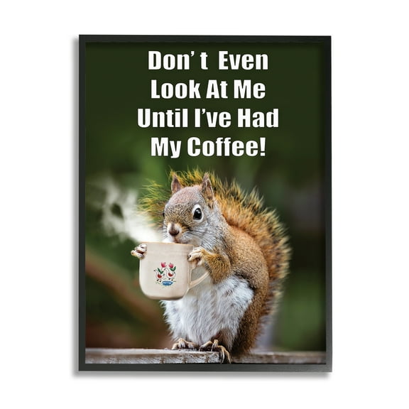 Stupell Industries Funny Squirrel Coffee Phrase Animals & Insects Painting Black Framed Art Print Wall Art, 11 x 14