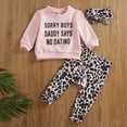 thumbnail image 2 of Bagilaanoe 3pcs Toddler Baby Girls Long Pants Set Letter Print Long Sleeve Sweatshirt Pullover Tops + Leopard Sweatpants + Hairband 6M 12M 18M 24M 3T 4T Kids Casual Sweatsuits, 2 of 8