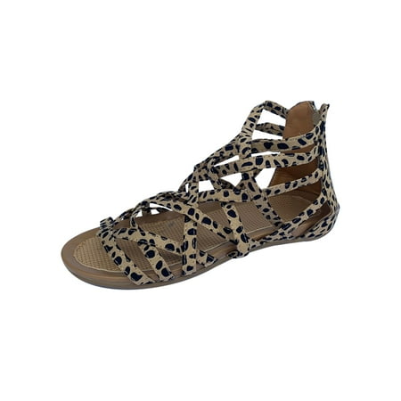 

Round Toe Hollow-Out Breathable Flat Sandals Women s Summer Beach Shoes Vintage