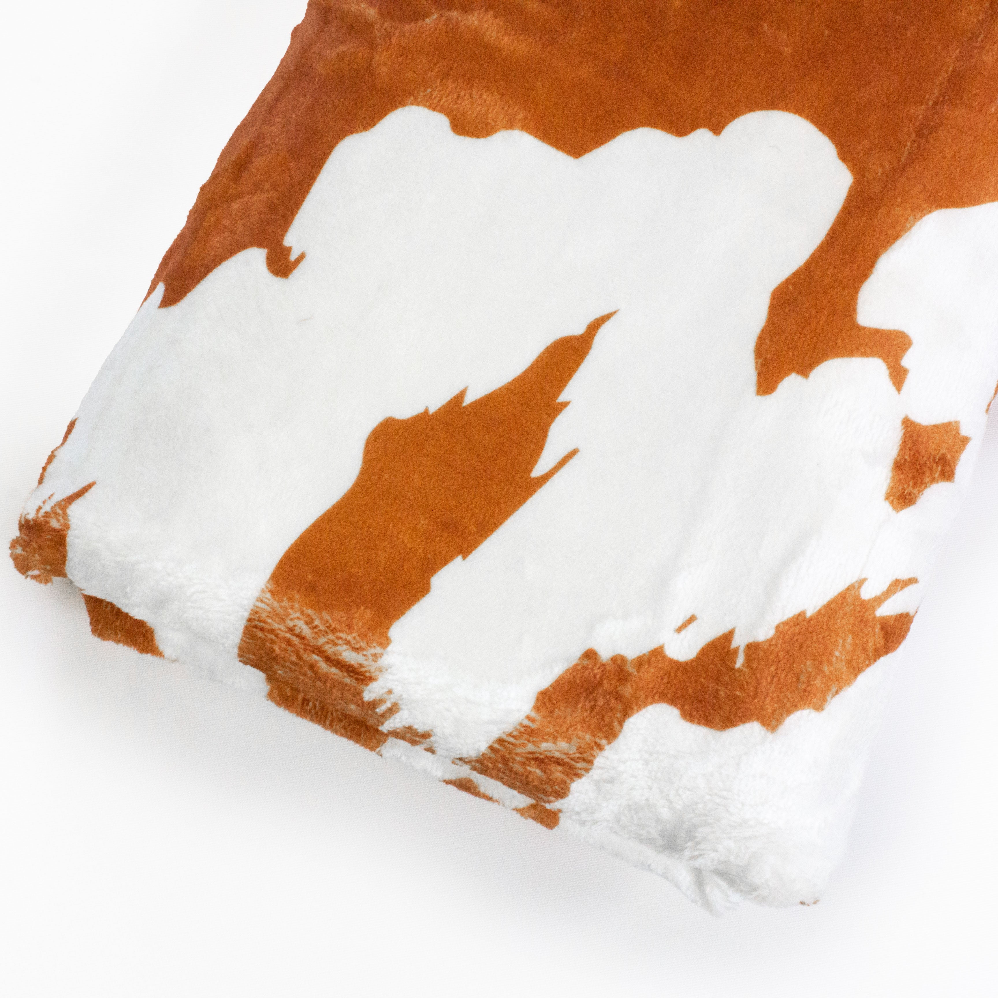 Everything Comfy Cow Print Decorative Throw Blanket, 30" X 40", Tan/White
