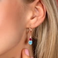 thumbnail image 3 of Gem Stone King 18K Rose Gold Plated Silver Swiss Blue Topaz Red Created Ruby and White Lab Grown Diamond Drop Dangle Earrings for Women (3.53 Cttw, Heart Shape 7MM, Round 4MM), 3 of 4