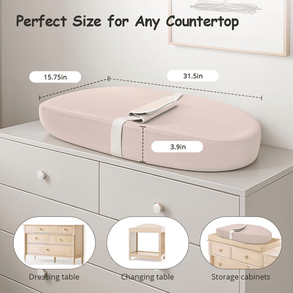 Baby Changing Pad, Caveen Wipeable Baby Changing Station for Diaper Change and Dresser, with Waterproof PU Cover and Non-Slip Bottom, Portable,Pink