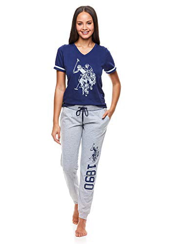 Womens Pajama Set with Pockets Polo Assn U.S Short Sleeve Shirt and Pajama Pants Pj Set
