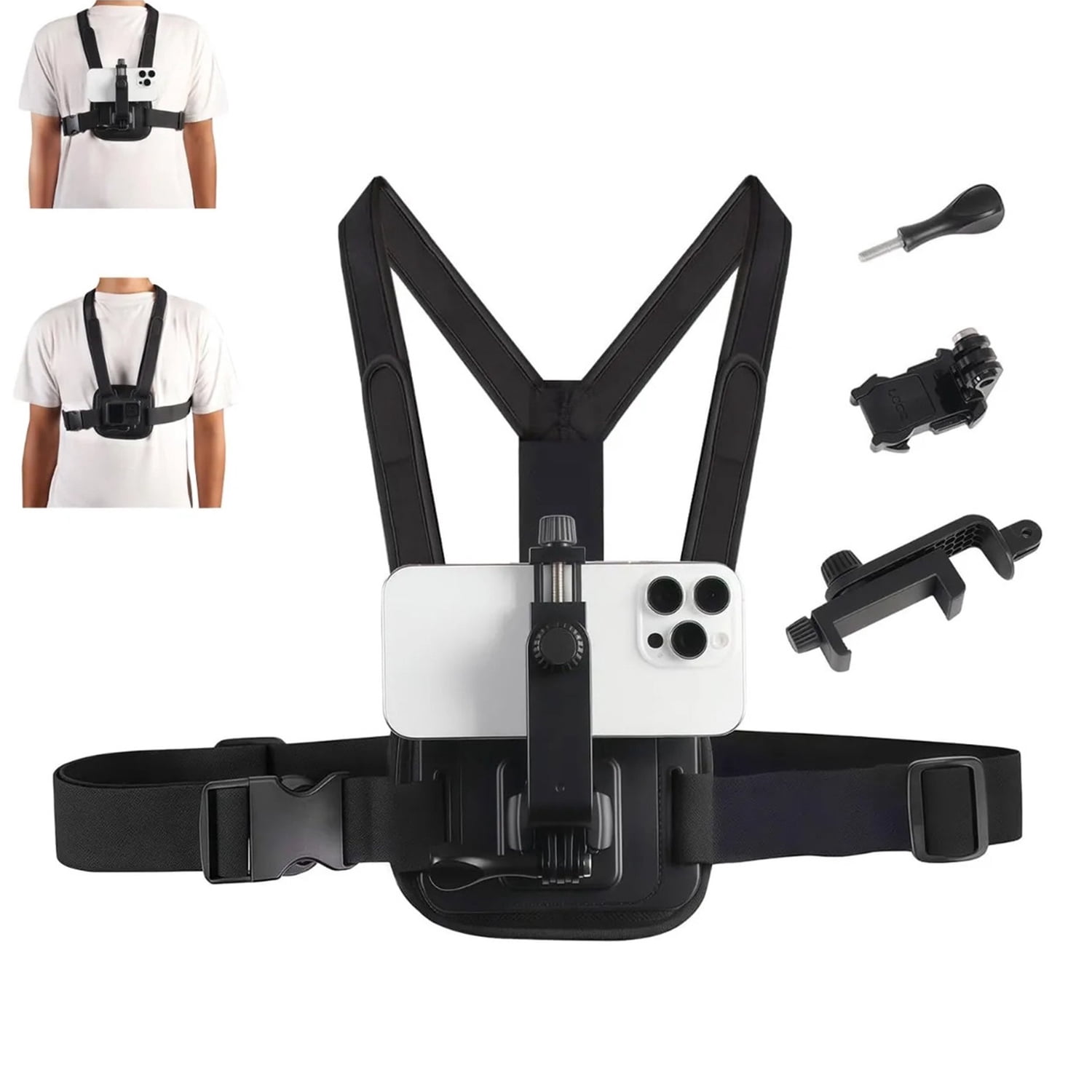 HONGDAK Phone Chest Mount Harness Holder Cell Phone Strap for iPhone/ for Samsung Mobile Phones, Vertical Recording Filming, for Gopro Dji Osmo Action Cameras, Pov/Vlog, Action Camera Accessories Kit