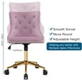 thumbnail image 6 of HYJY Mauve Purple Armless Home Office Desk Chair with Gold Base/Wheels, Small Cute Vanity/Makeup Chair with Back for Bedroom, Upholstered Adjustable Rolling Swivel Nail Chair for Women/Girls, 6 of 19