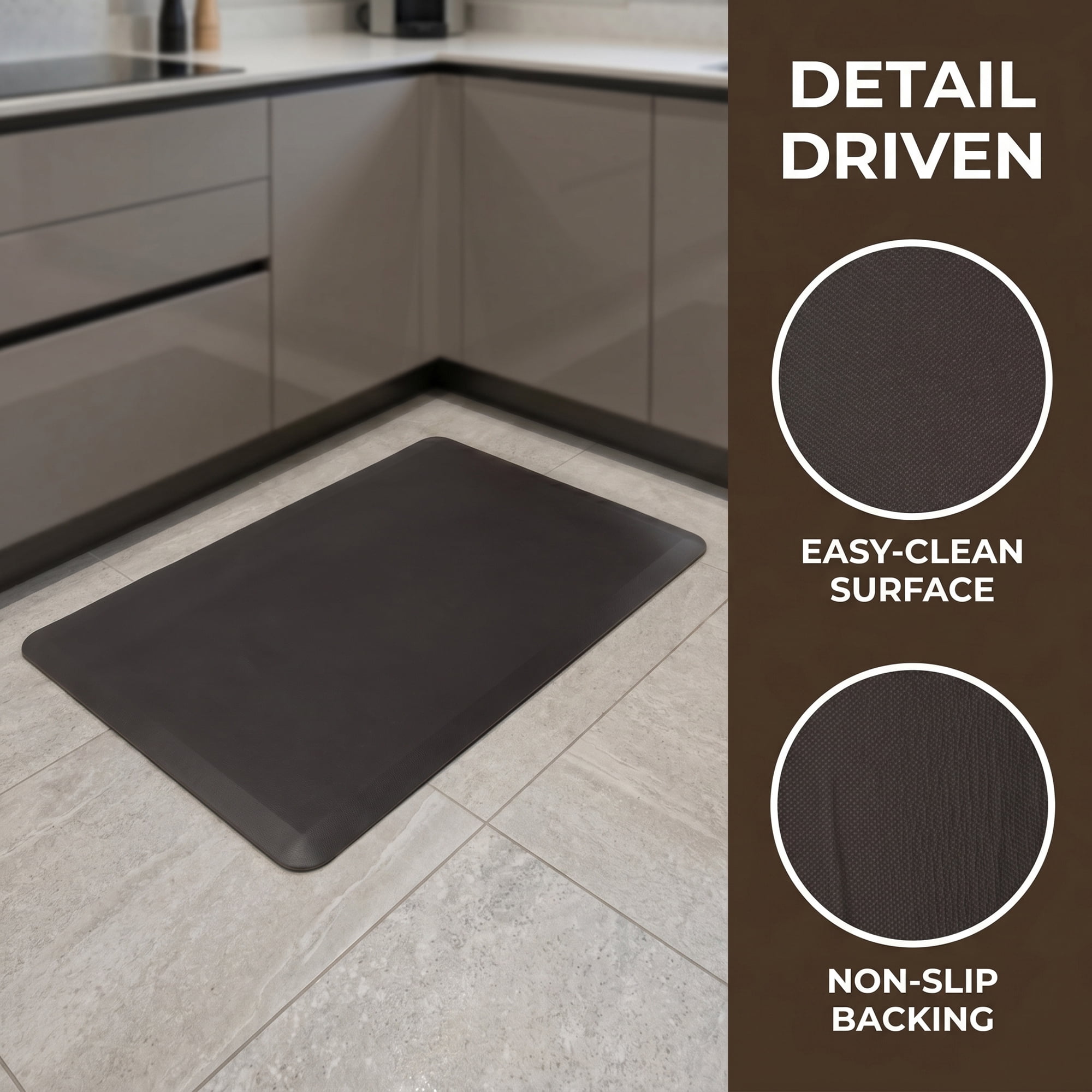 Unique Bargains Anti-Fatigue Cushioned Ergonomic Waterproof Floor Rug Brown 28" x 17"