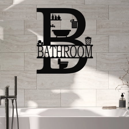 Metal Bathroom Wall Decor, Farmhouse Metal Bathroom Wall Art, Funny Bathroom Sign for Modern Home Hanging Decorations. (Black - 12 x 14 inch)