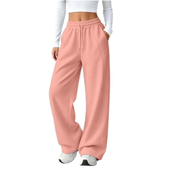 Vixolx Womens Sweatpants Elastic Waist Baggy Wide Leg Trousers Fall Fashion Solid Color Track Pants with Pockets