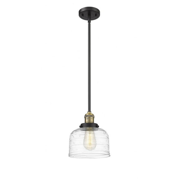 201S-BAB-G713-Innovations Lighting-Bell - 1 Light Stem Hung Mini Pendant In Industrial Style-10 Inches Tall and 8 Inches Wide-Black Antique Brass