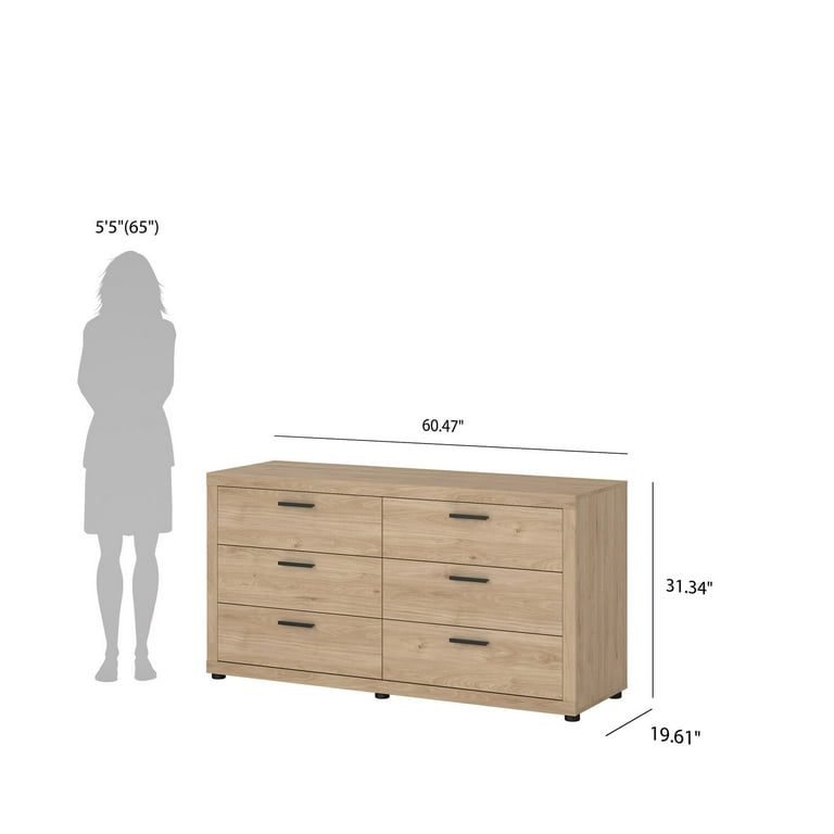 Tvilum Mira 6 Drawer Double Dresser for Adults, Jackson Hickory
