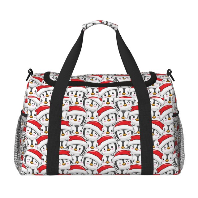 Easygdp Cute Christmas Hat Penguin Bolsa de Gimnasio, Bolsa de Viaje Duffel, Bolsa de Fin de Semana con Compartimentos, Bolsa de Mano para Noche