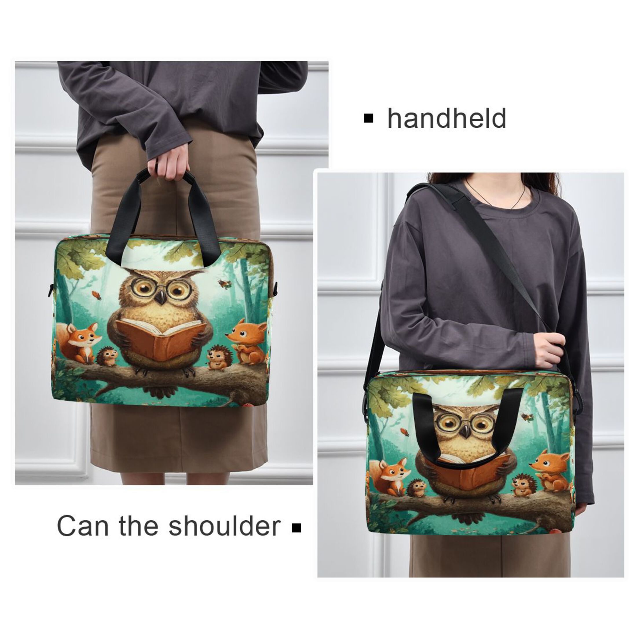 16" Laptop Tote Bag Laptop Sleeve Case Computer Briefcase for Work & Travel Owl Wearing Glasses