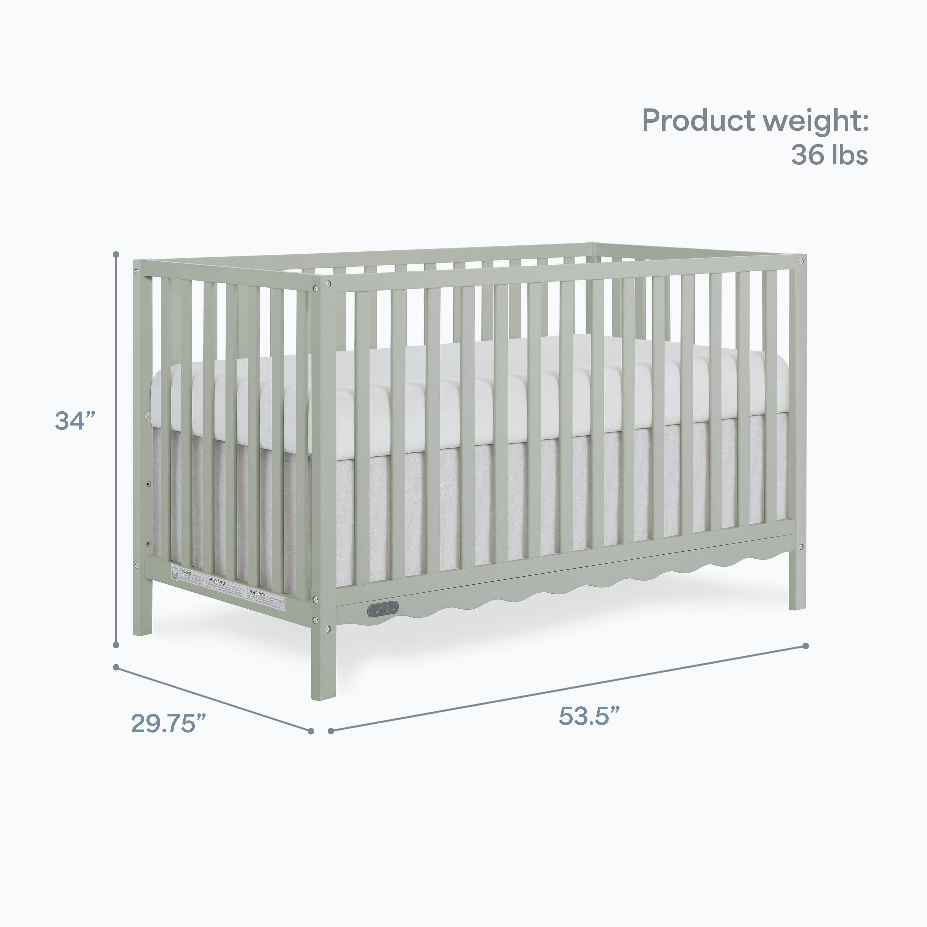Dream On Me Synergy Wave 5-in-1 Convertible Crib, Sage Green
