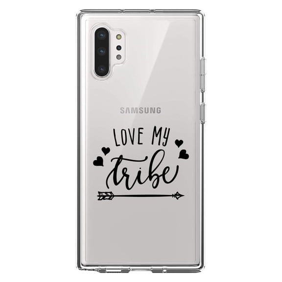 DistinctInk Clear Shockproof Hybrid Case for Galaxy Note 10 PLUS (6.8" Screen) - TPU Bumper Acrylic Back Tempered Glass Screen Protector - Love My Tribe - Black Arrow